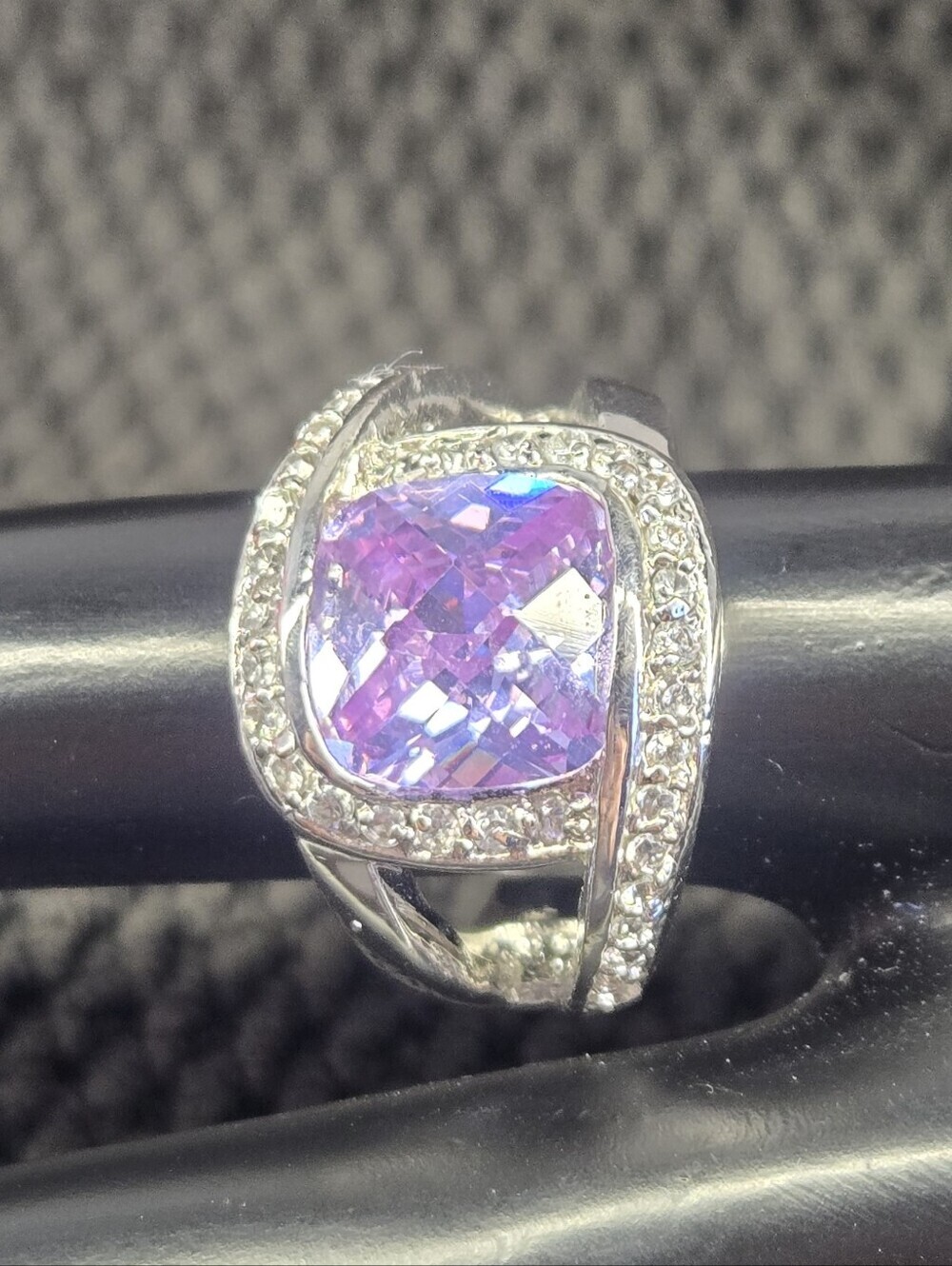 Silver Ring with Purple Cubic Zirconia and Pavé Accents Size 5 - Picture 1 of 10